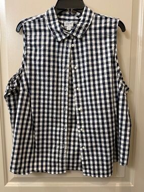 J.CREW Womens 3X Sleeveless Blue Gingham shirt